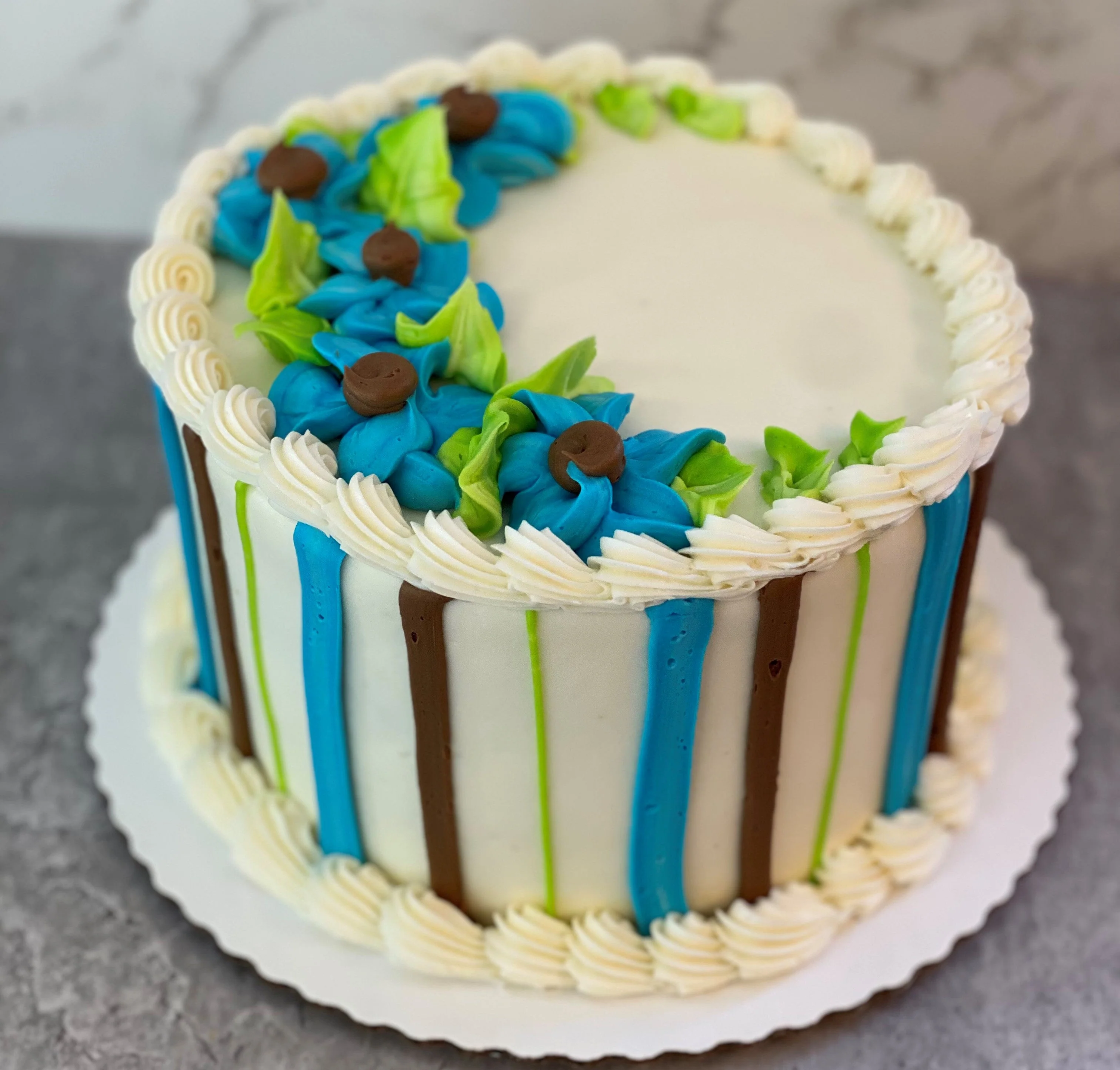 Blue Flowers with Striped Sides