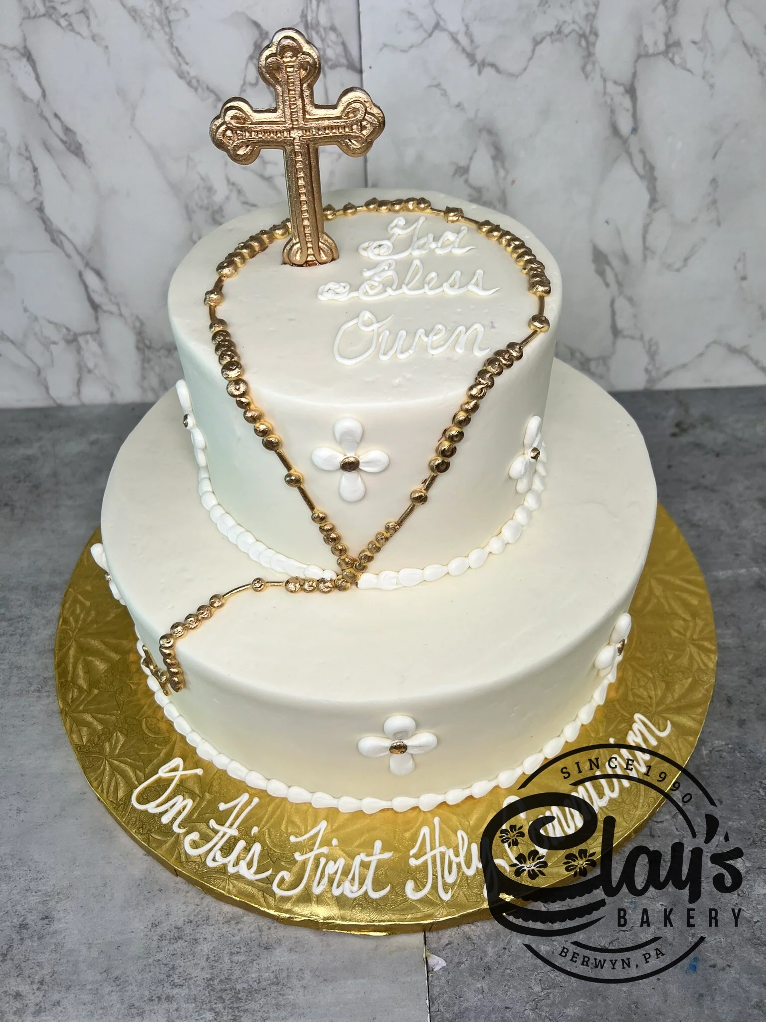 Golden Cross and Rosary - Two Tier Cake - Image 2