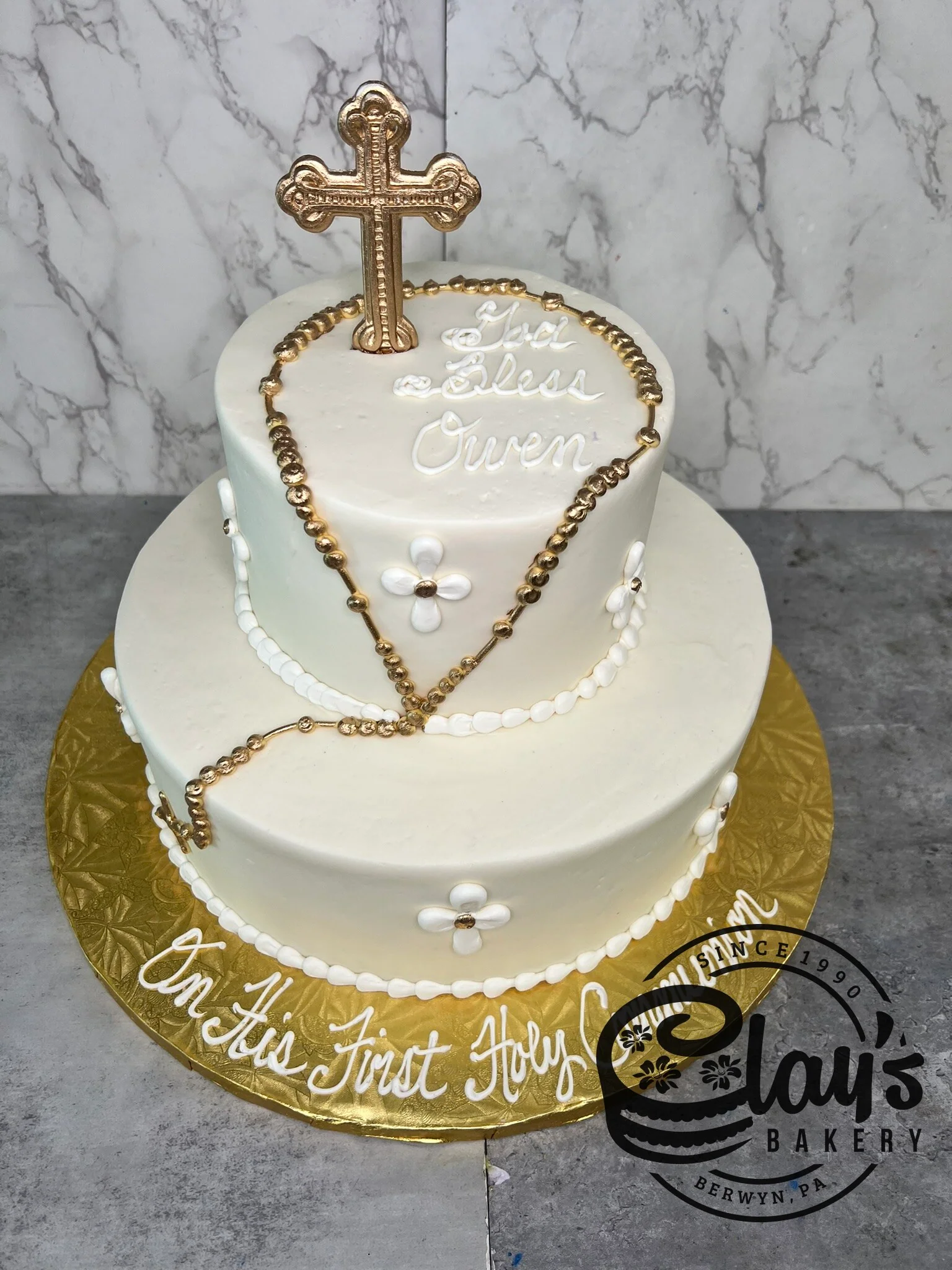 Golden Cross and Rosary - Two Tier Cake - Image 3