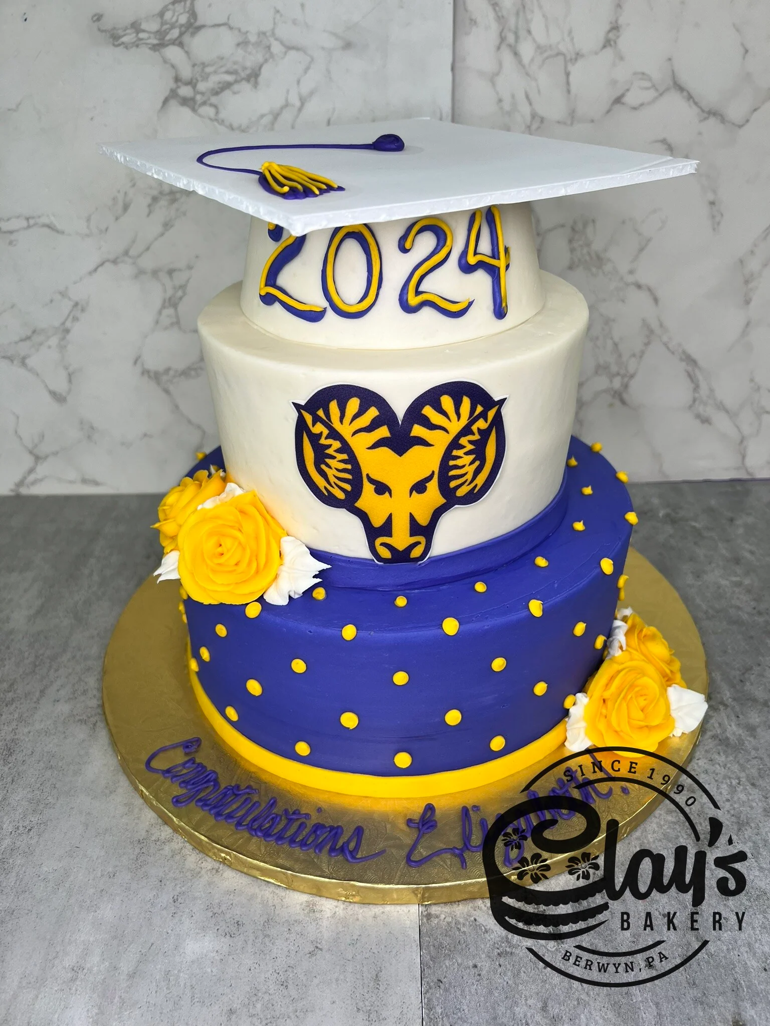 Grad Cap and School Logo - Two Tier