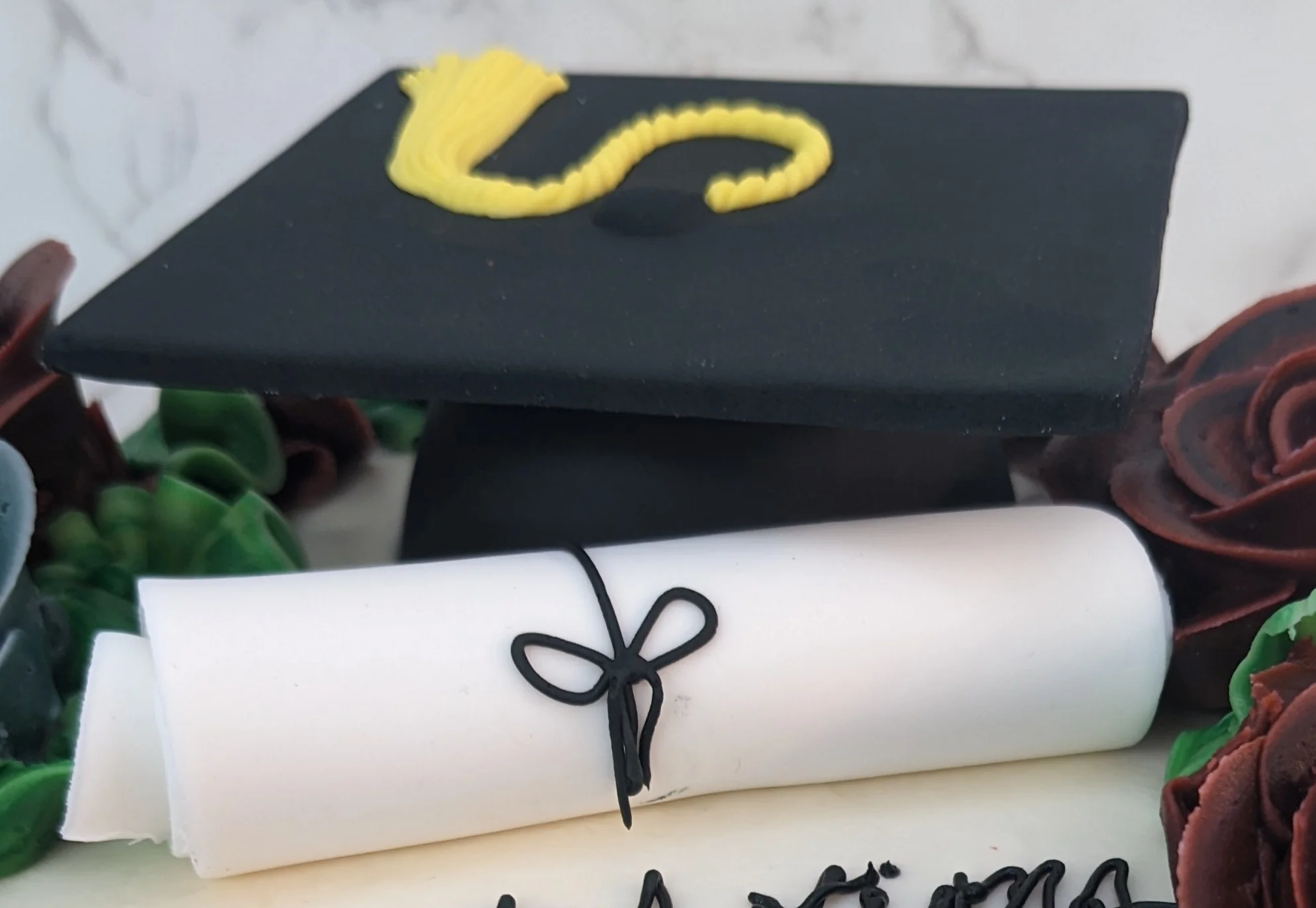 Gum Paste Grad Cap and Fondant Scroll