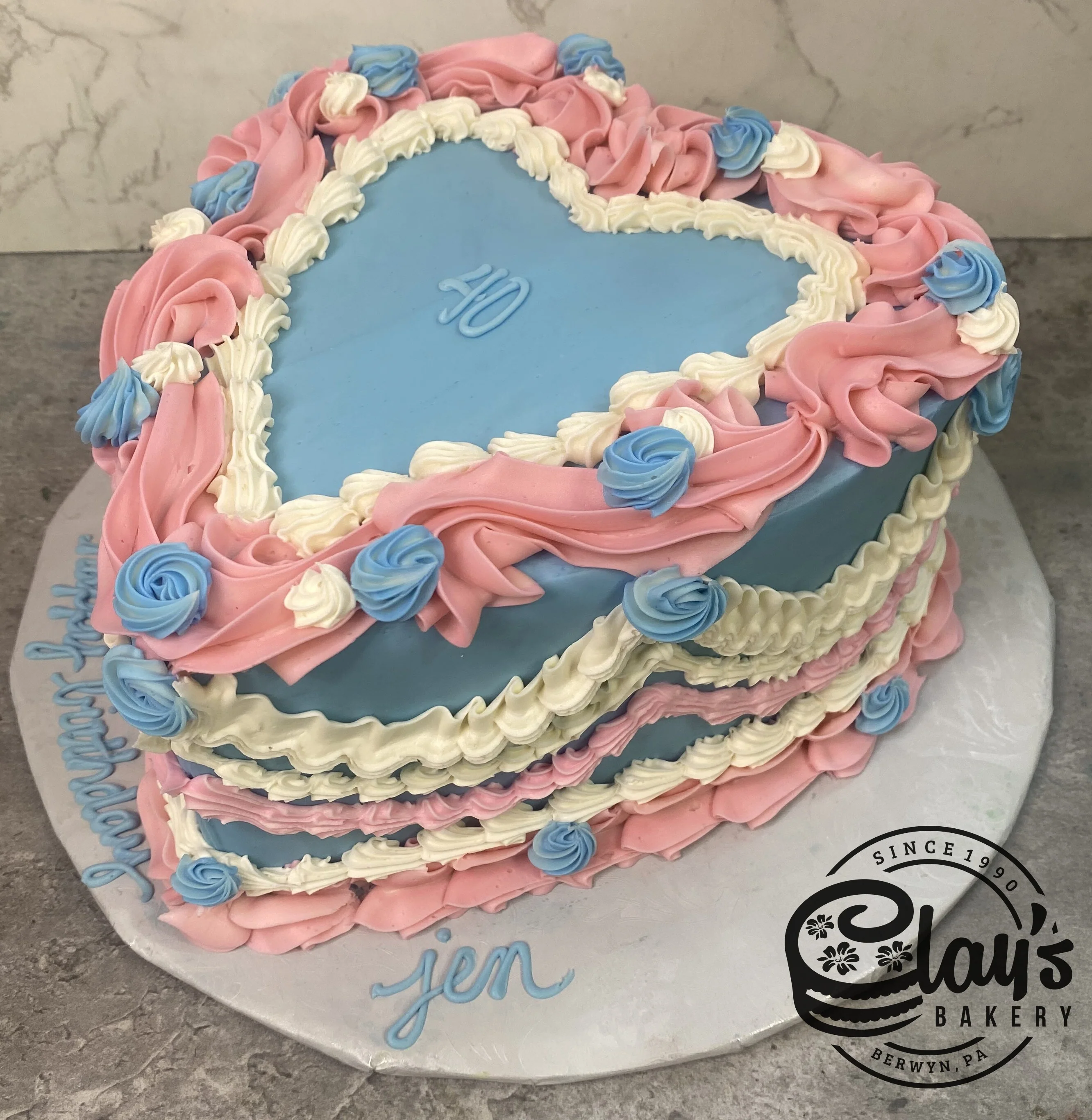 Shape of Heart - Blue with Pink and White