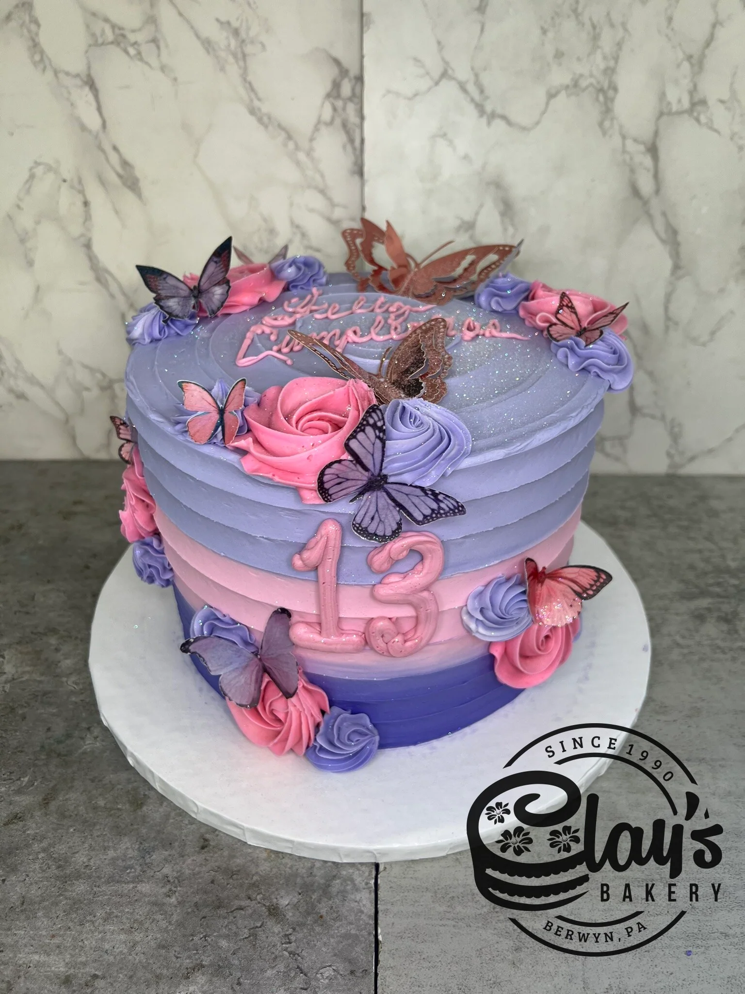 Pink and Lavender Gradient with Butterflies - Three Layer Cake - Image 5