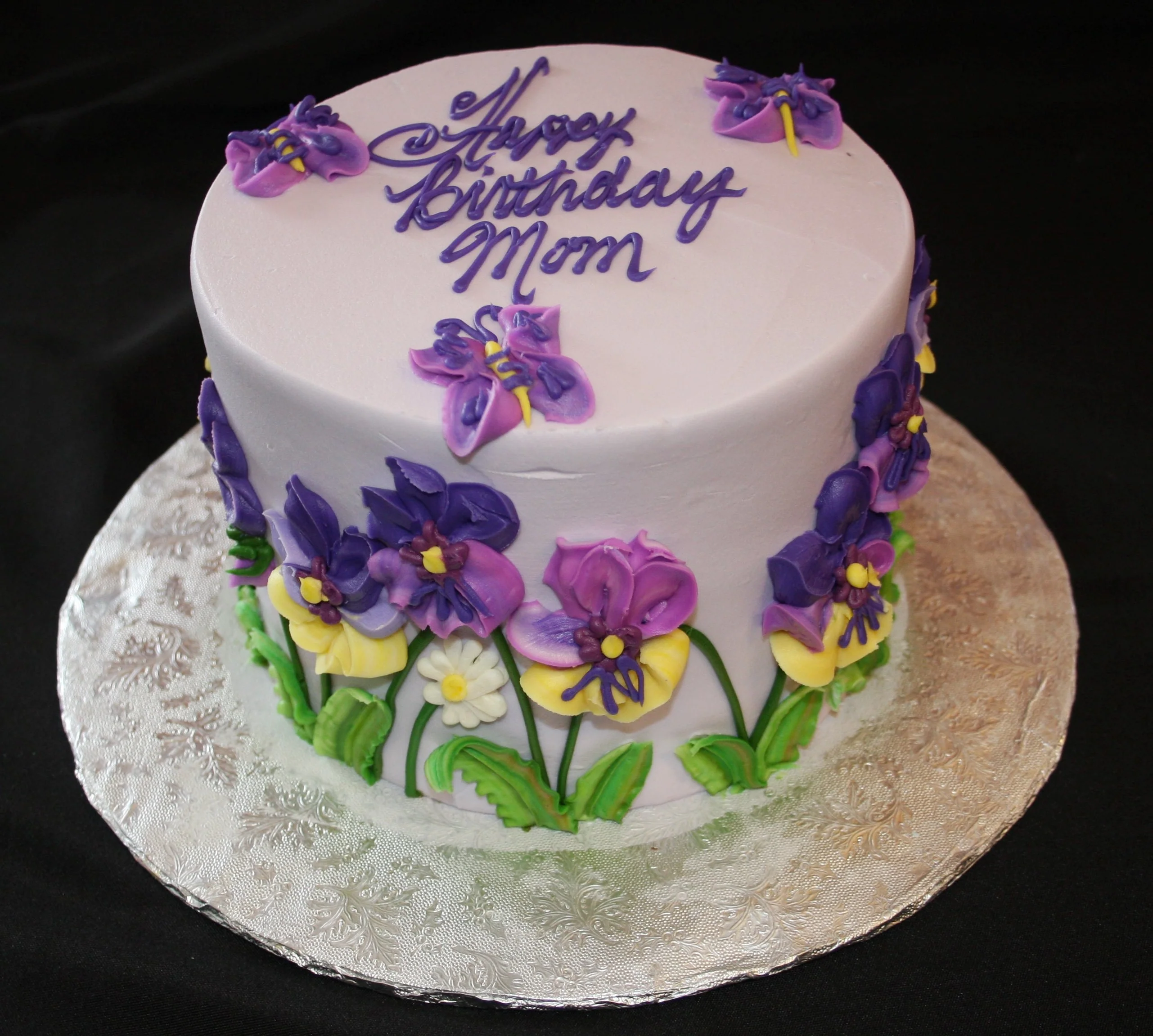 Purple and Yellow Pansies on Lavender