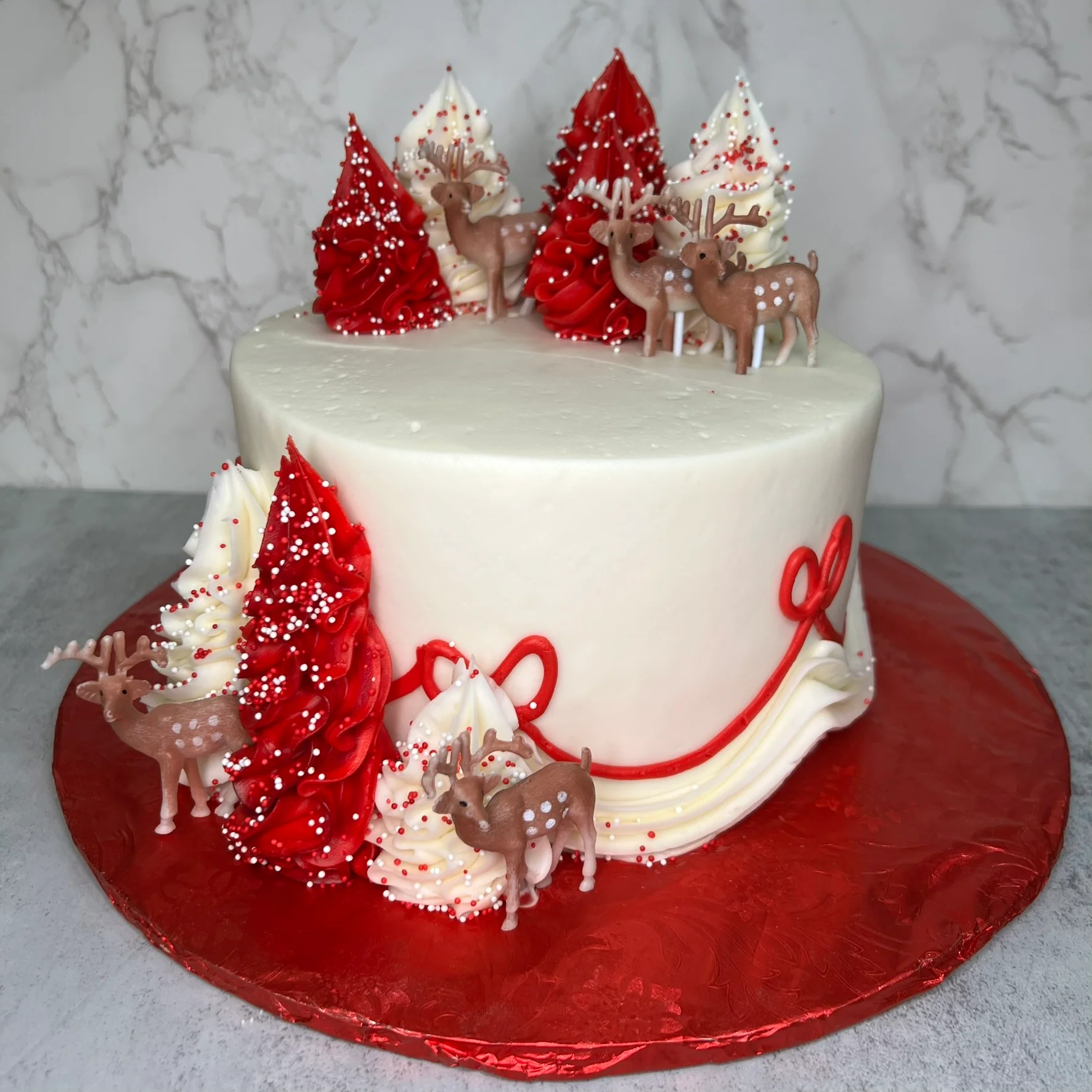 Red and White Trees and Deer - Image 3