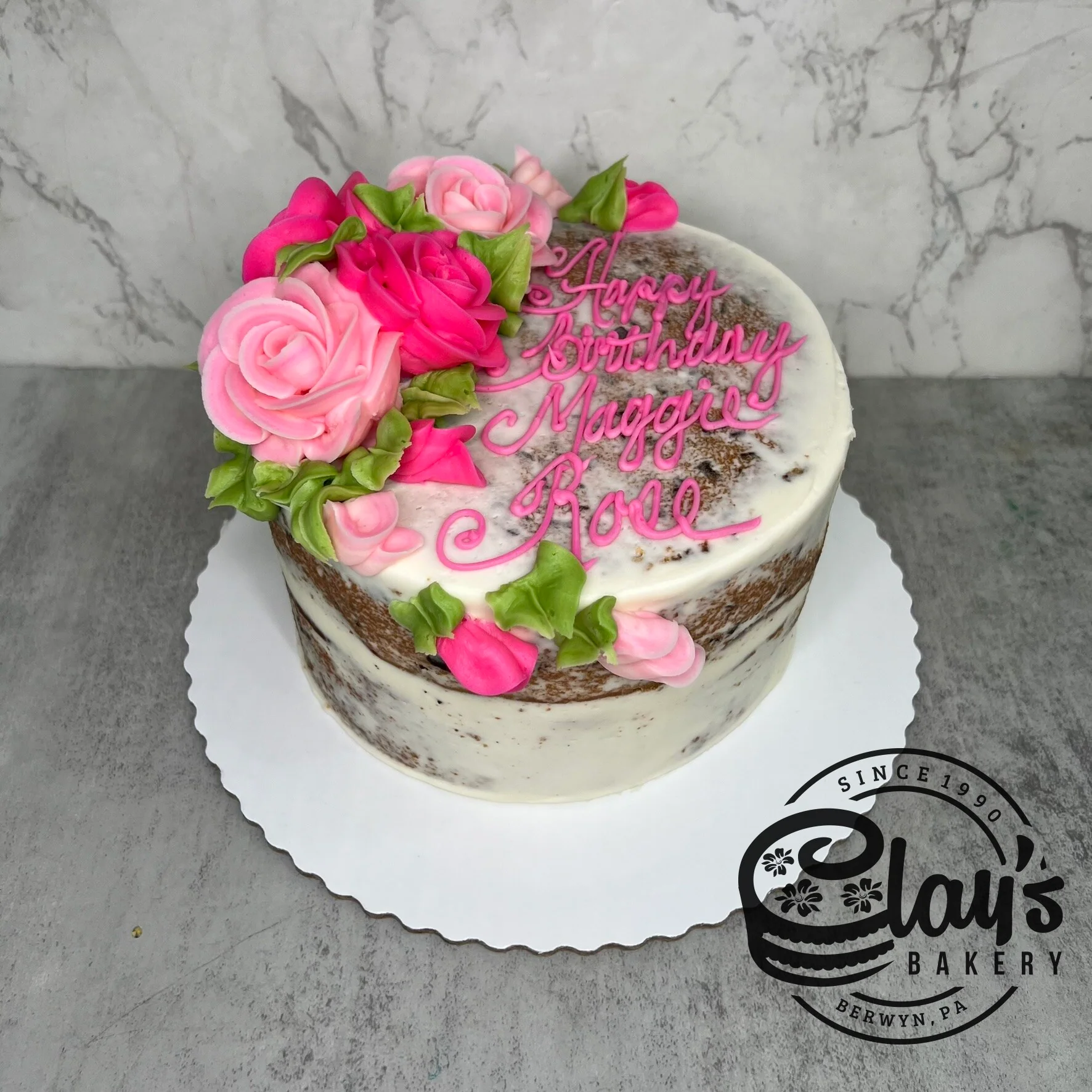 Shades of Flowers on Naked Iced Cake