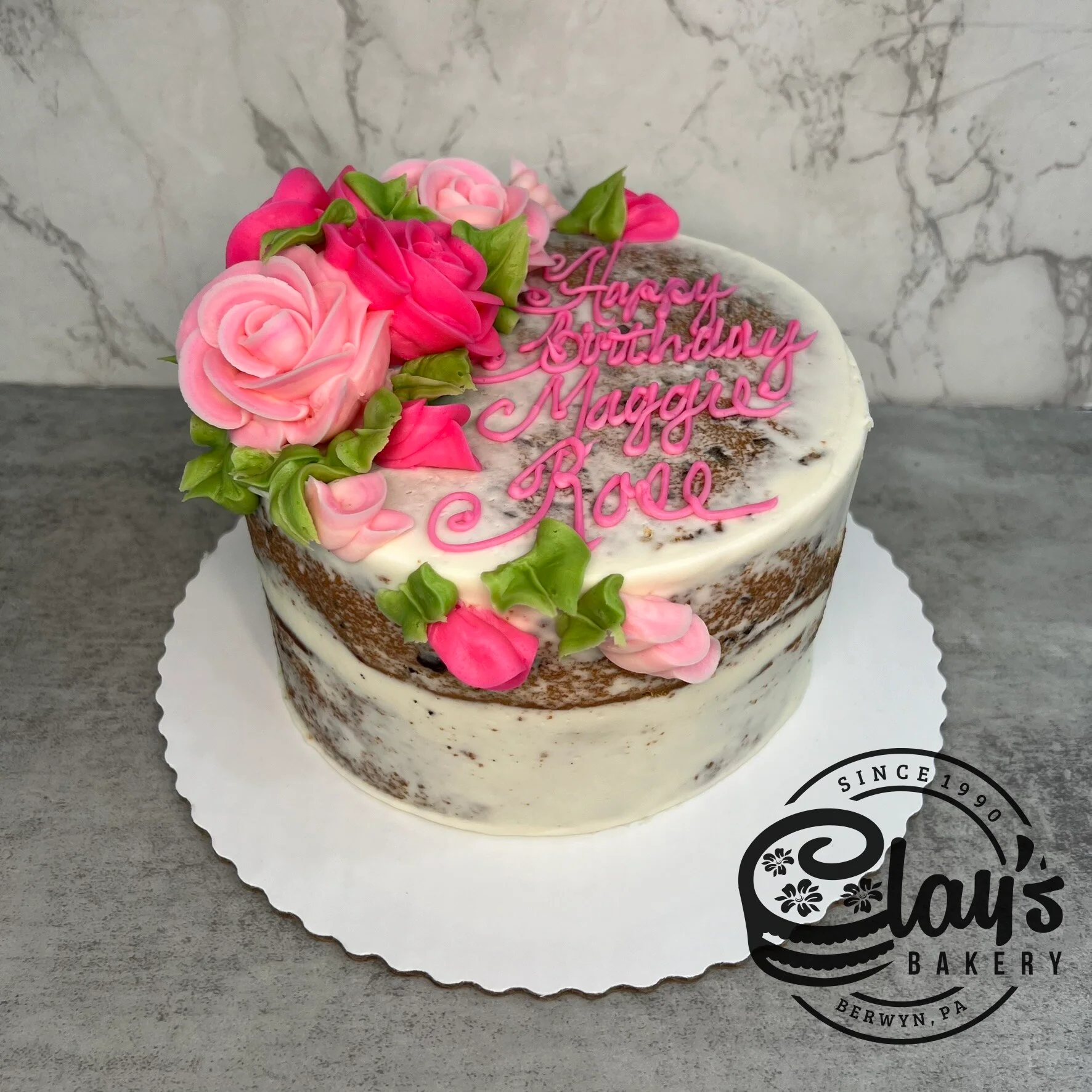 Shades of Flowers on Naked Iced Cake - Image 2