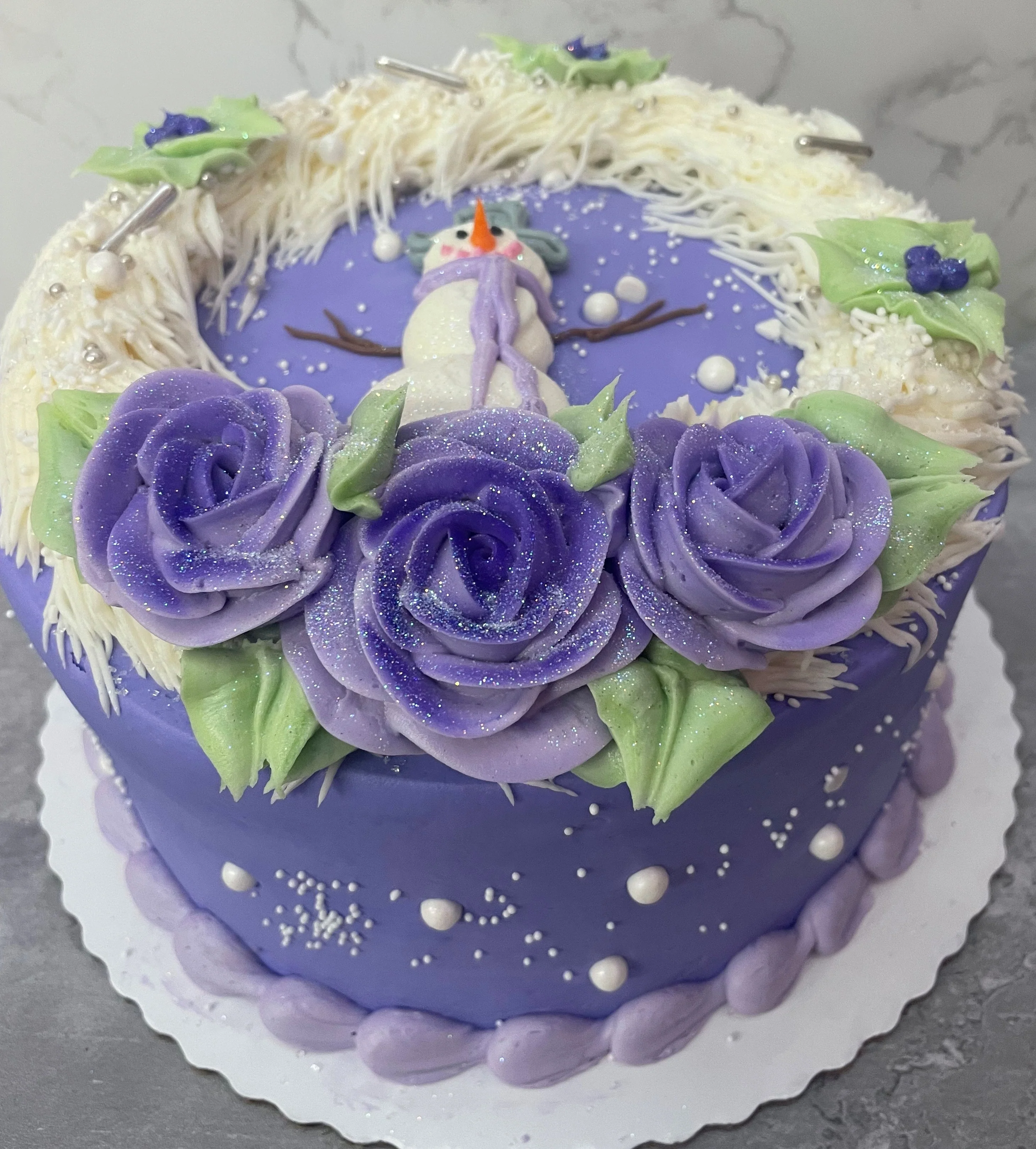 Snowman With Purple Roses and Wreath - Image 3