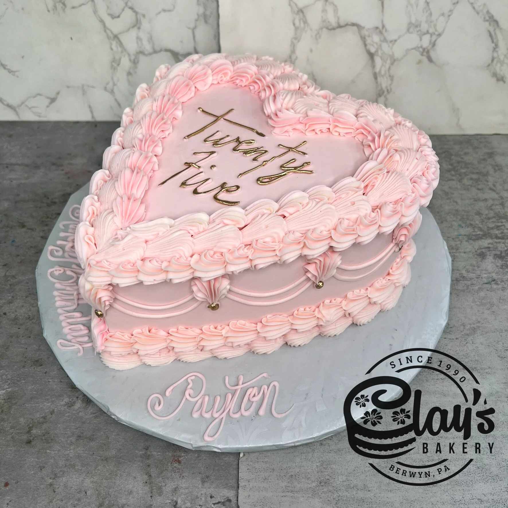 Vintage Heart with Metallic Writing  - Heart Shaped Cake