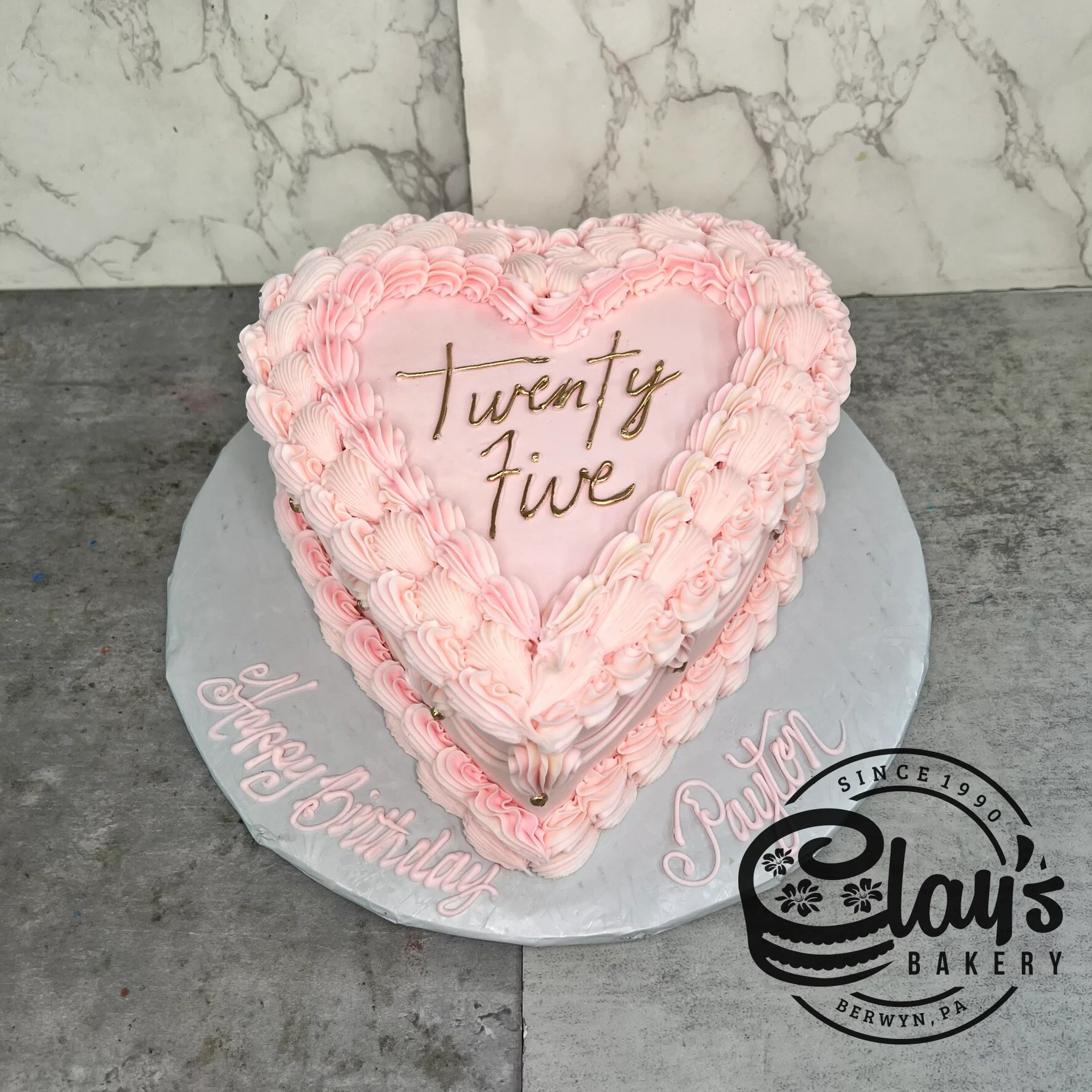 Vintage Heart with Metallic Writing  - Heart Shaped Cake - Image 3