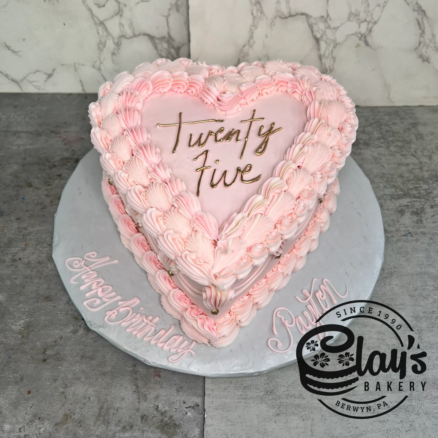 Vintage Heart with Metallic Writing  - Heart Shaped Cake - Image 4