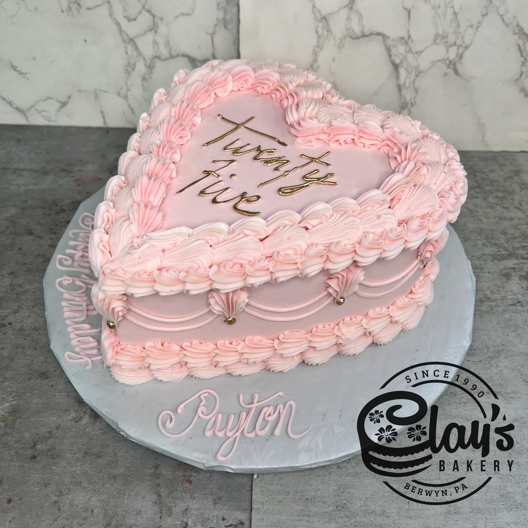Vintage Heart with Metallic Writing  - Heart Shaped Cake - Image 5